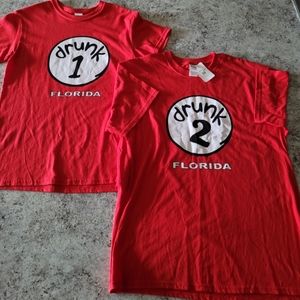Couples Novelty Shirt Drunk 1 & Drunk 2 Red Tops